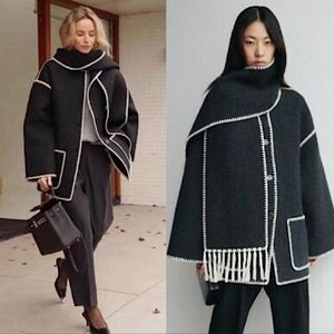 Toteme  Embroidered Scarf Jacket Dark Grey Mélange Size 34 US 2